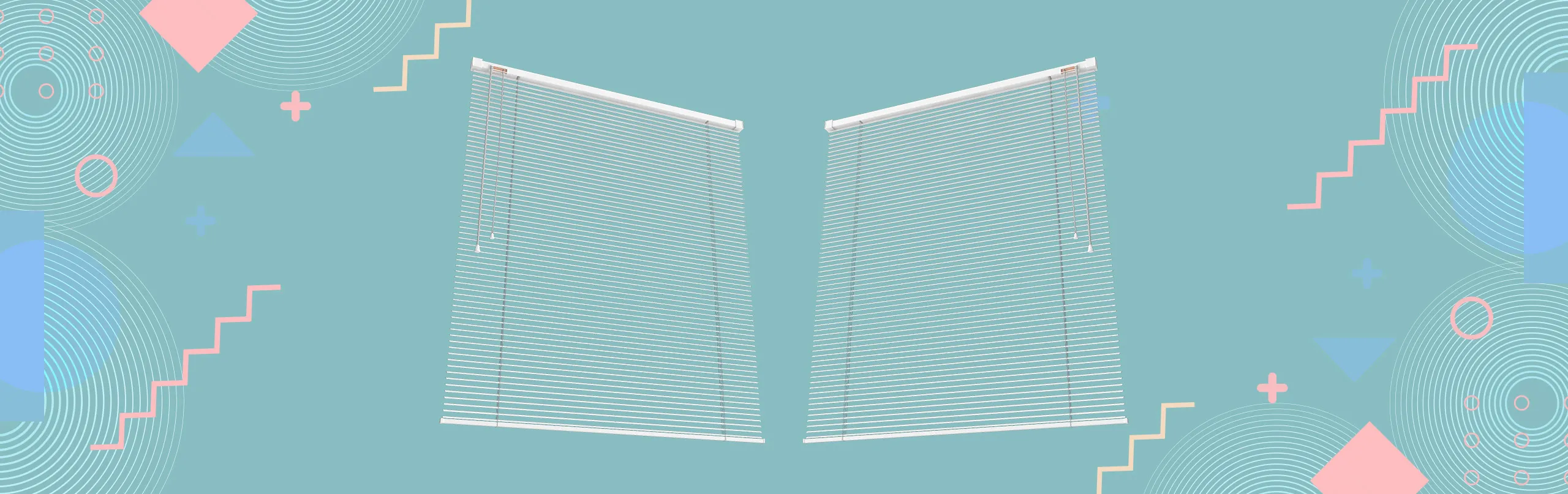 A couple of window blinds tilted at a slight angle.