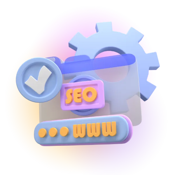 A group of 3D icons related to computers with the words ‘SEO’ and ‘...www’ written on the top.